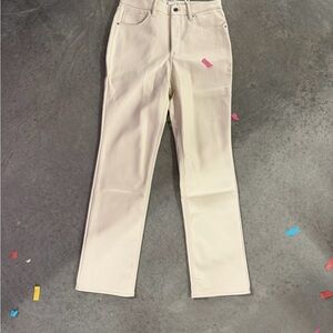NWT Good American Straight Leg Cream leather pants